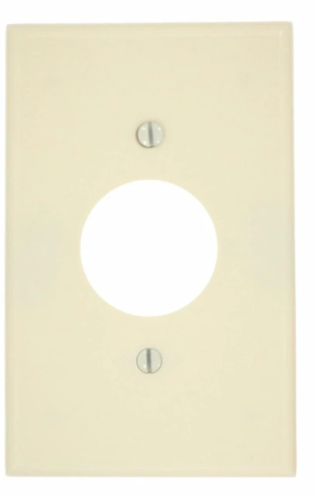 Main image of Leviton 1-Gang Single Outlet Receptacle Wall Plate, 1.406-Inch Diameter Hole, Midway Size, Thermoset Plastic Cover, 80504-A, Almond