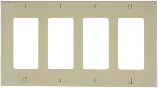 Main image of Leviton 4-Gang Decora GFCI Rocker Switch Wall Plate, Standard Size Cover, Unbreakable Nylon, Device Mount, 80412-NI, Ivory