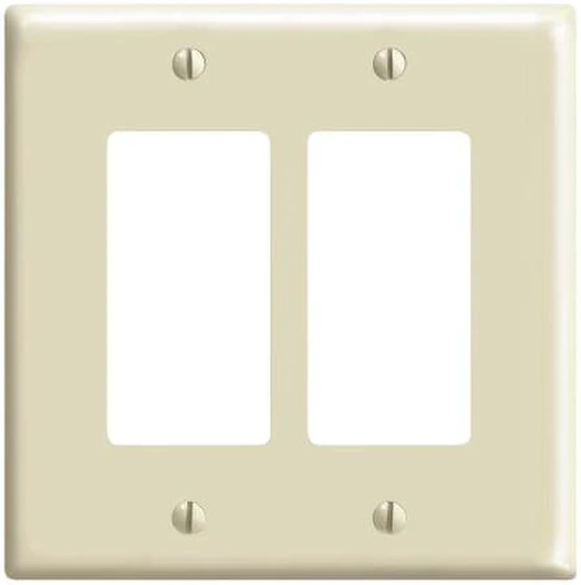 Main image of Leviton 2-Gang Decora/GFCI Rocker Switch Wall Plate, Thermoset Plastic Cover, Midway Size, 80609-I, Ivory