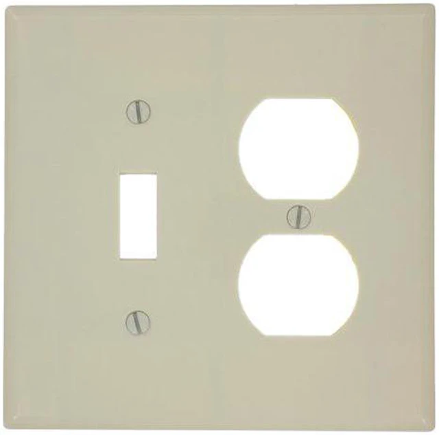 Main image of Leviton 2-Gang Combination Toggle Switch & Duplex Outlet Receptacle Wall Plate, Midway Size Cover, Thermoset Plastic, 80505-I, Ivory