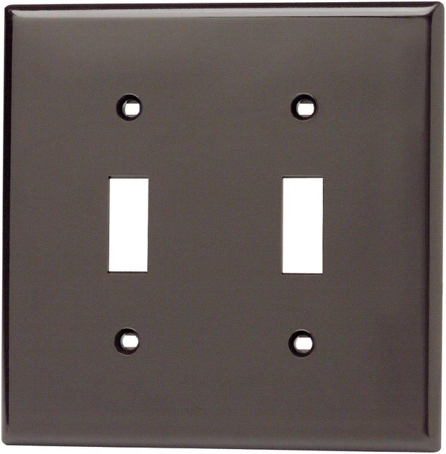 Main image of Leviton 2-Gang Toggle Light Switch Wall Plate, Unbreakable Thermoplastic Cover, Standard Size, 80709, Brown