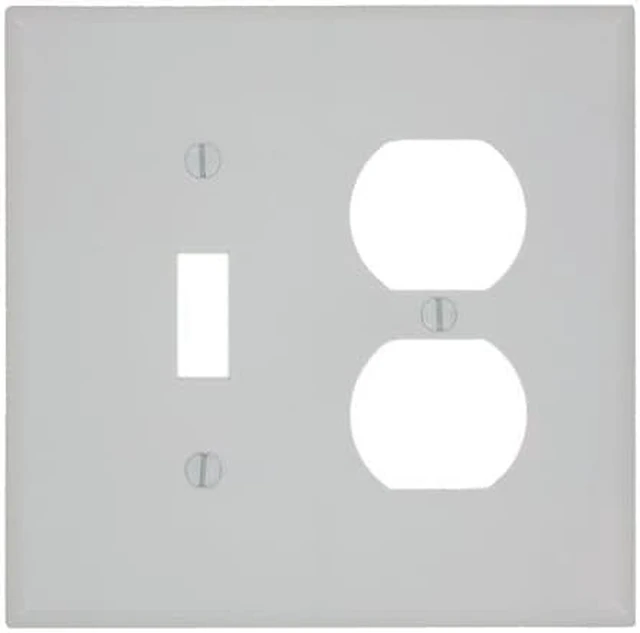 Main image of Leviton 2-Gang Combination Toggle Switch & Duplex Outlet Receptacle Wall Plate, Midway Size Cover, Thermoset Plastic, 80505-W, White