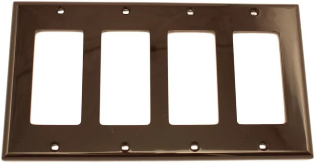 Main image of Leviton 4-Gang Decora GFCI Rocker Switch Wall Plate, Standard Size Cover, Thermoset Plastic, Device Mount, 80412, Brown