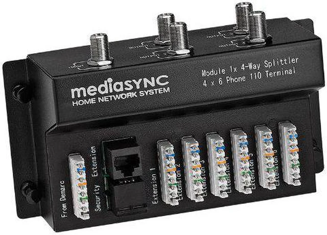 Main image of Cooper Wiring Devices CSHC46 Mediasync Combination 6-Way Telephone 4-Way Cable Splitter Distribution Module, 5-1000 MHz Range, 110-Type Terminations