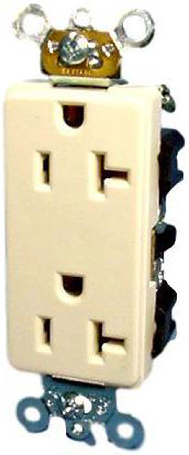 Main image of Leviton Almond Decora Industrial Outlet Duplex Receptacle 20A 16262-A Boxed