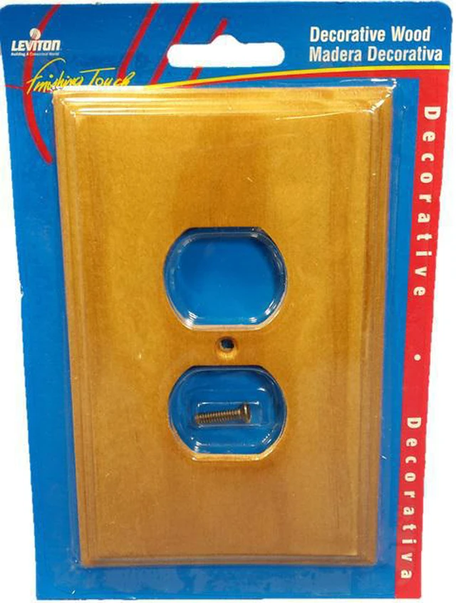 Main image of Leviton Finished Wood 1-Gang Duplex Outlet Cover 89203-POK