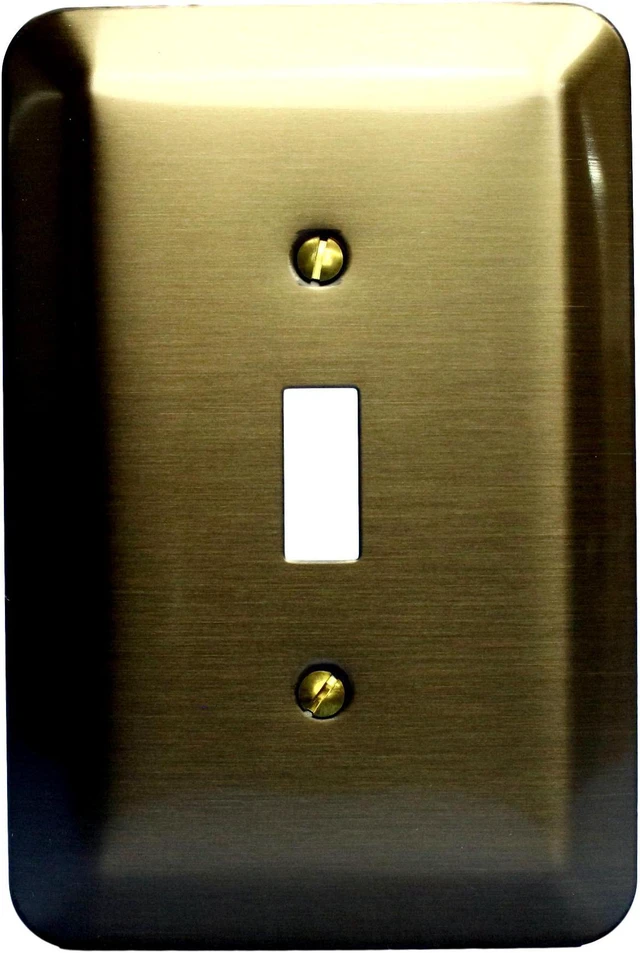 Main image of Leviton Toggle Switch Cover Wallplate, Oversize Metal Switchplate, 89301-ATB, Antique Brass Plated Finish
