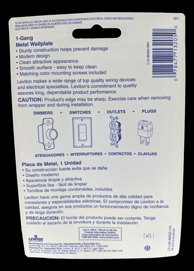 Alt view image 3 of 3 - Leviton 89303-WH Metal Duplex Receptacle Wall Plate, Oversize, White