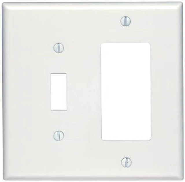 Alt view image 2 of 2 - Leviton 80605-W White Midway Two Gang Combination Toggle Switch Decora Wall Plate