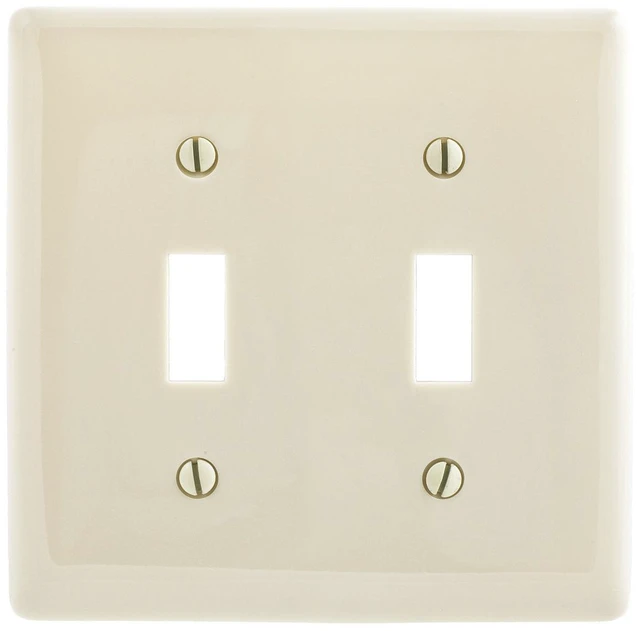 Main image of Hubbell NP2LA 2-Gang Toggle Switch Wall Plate, Unbreakable Nylon Cover, Light Almond