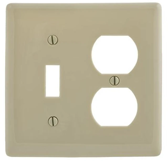 Main image of Hubbell NPJ18I Ivory Mid-Size Two Gang One Toggle One Duplex Wall Plate
