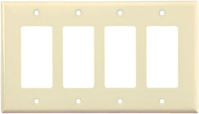 Main image of Cooper Wiring Devices PJ264A 4-Gang Decorator GFCI Rocker Switch Wall Plate, Unbreakable Polycarbonate, Mid-Size, Almond
