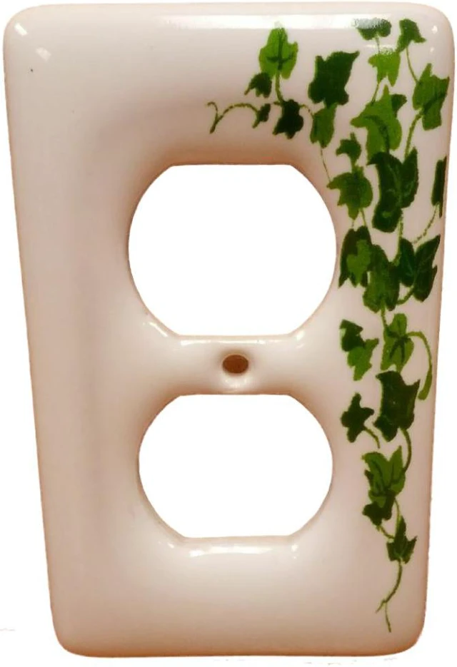 Main image of Leviton Ceramic Receptacle Wallplate, Duplex Outlet Cover, Standard Size, 89503-GRN, Green Vine Pattern