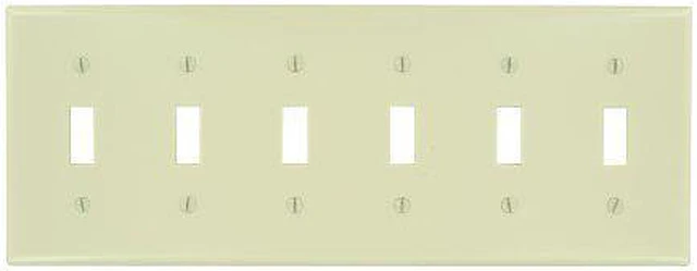 Main image of Leviton 86036 Ivory Six Gang Toggle Light Switch Wall Plate