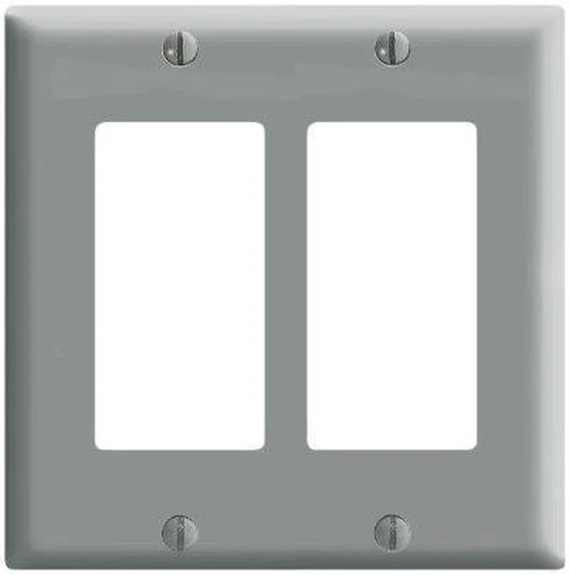 Main image of Leviton 2-Gang Decora GFCI Rocker Switch Wall Plate, Standard Size Cover, Thermoset Plastic, Device Mount, 80409-GY, Gray