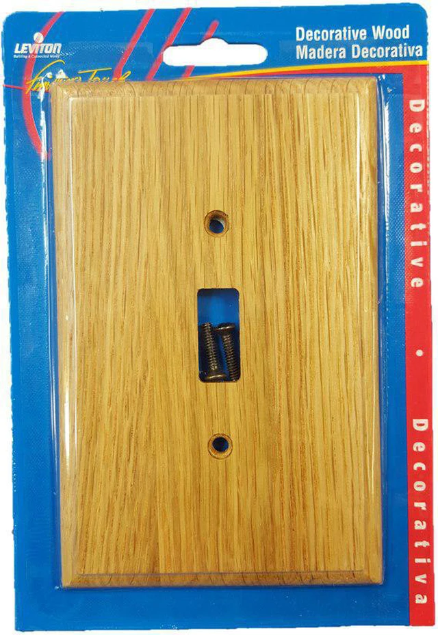 Main image of Leviton 1-Gang Solid Wood Toggle Switch Cover Wall Plate, Jumbo Size Switchplate, 89201-OAK, Golden Oak Finish