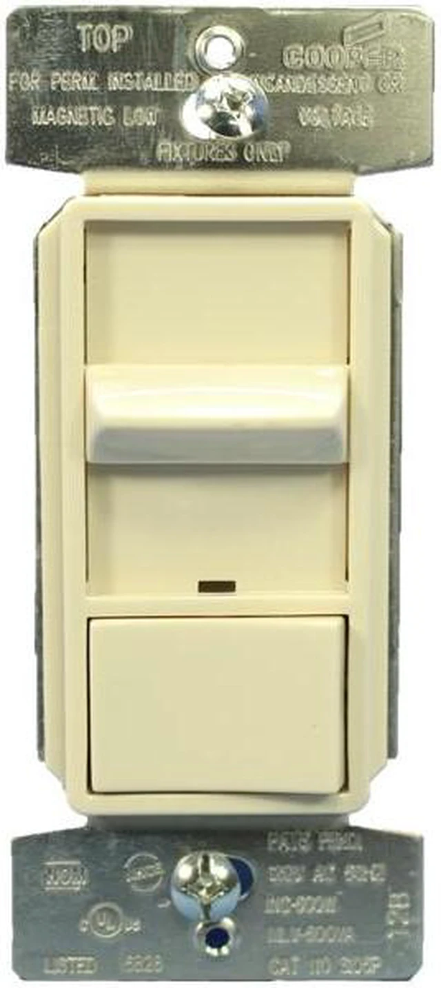Main image of Cooper Wiring Devices SI06P-LA-K-L 600W 125V SKYE Incandescent Halogen Magnetic Low-Voltage Decorator Preset Side Dimmer Light Almond