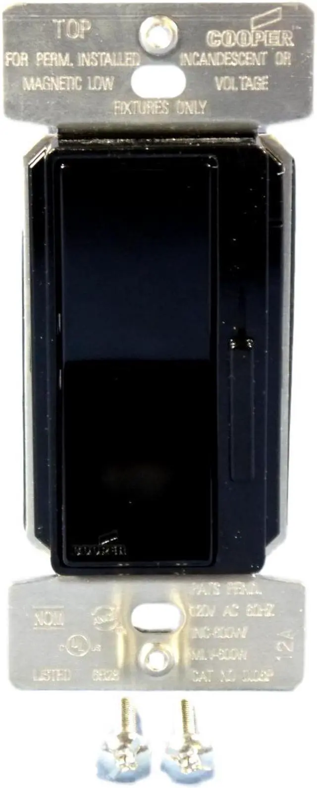 Main image of Cooper Wiring Devices DI06P-BK-K Decorator Slide Dimmer Switch, Single-Pole & Multi-Way, Incandescent and Magnetic Low Voltage Only, 600W 120V, Black