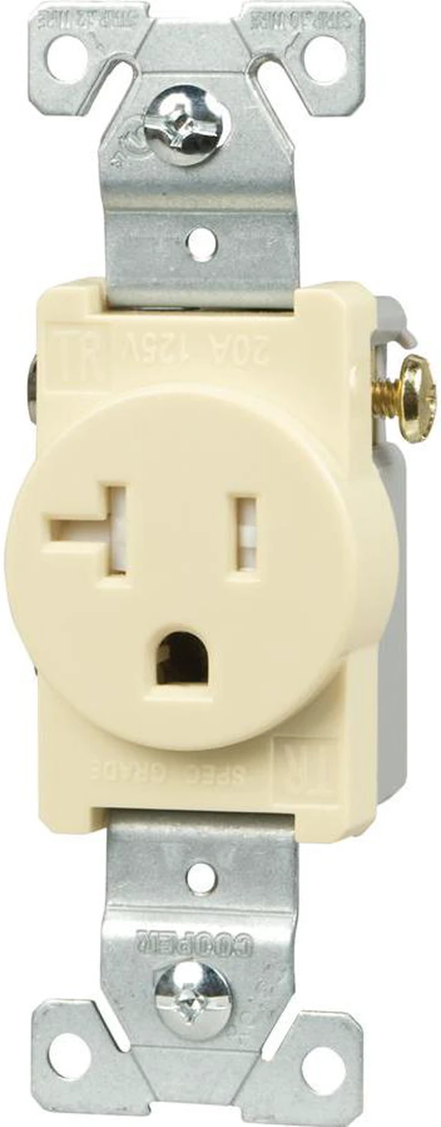 Main image of Cooper TR1877A Almond Tamper Resistant Commercial Grade Single Receptacle 20A 125V