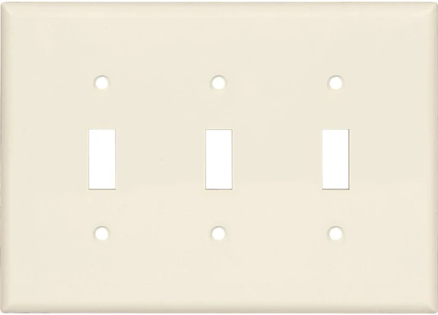 Main image of Cooper PJ3LA Light Almond Mid-Size Unbreakable Three Gang Toggle Light Switch Wall Plate