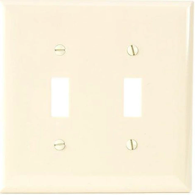 Main image of Cooper Wiring Devices PJ2V 2-Gang Toggle Light Switch Wall Plate, Unbreakable Polycarbonate, Mid-Size, Ivory
