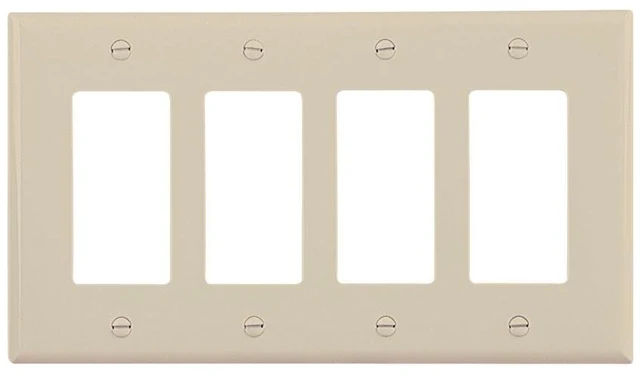 Main image of Cooper Wiring Devices PJ264V 4-Gang Decorator GFCI Rocker Switch Wall Plate, Unbreakable Polycarbonate, Mid-Size, Ivory