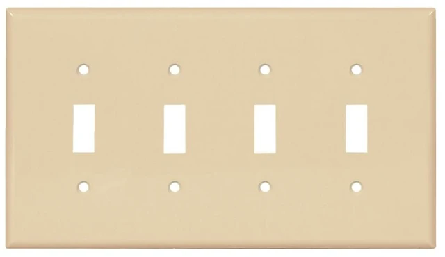 Main image of Cooper PJ4V Ivory Mid-Size Unbreakable Four Gang Toggle Light Switch Wall Plate