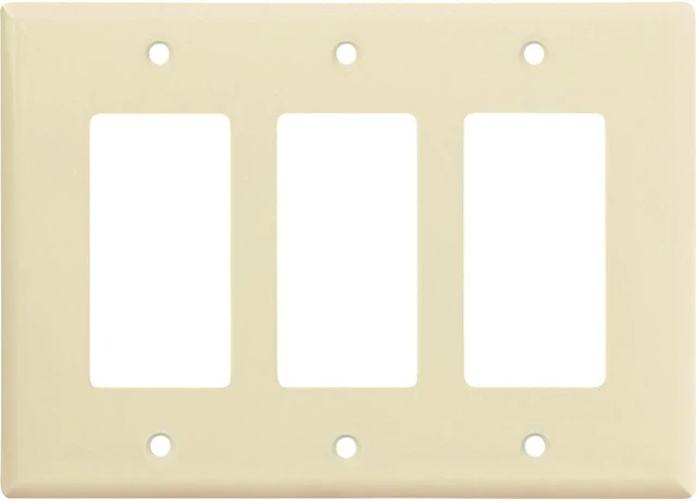 Main image of Cooper Wiring Devices PJ263A 3-Gang Decorator GFCI Rocker Switch Wall Plate, Unbreakable Polycarbonate, Mid-Size, Almond