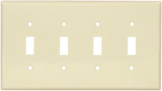 Main image of Cooper Wiring PJ4A Almond Unbreakable Mid-Size 4-Gang Toggle Switch Wall Plate
