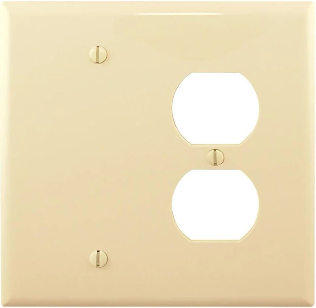 Main image of Cooper PJ138V Ivory Mid-Size Unbreakable Two Gang One Duplex Outlet One Blank Wall Plate
