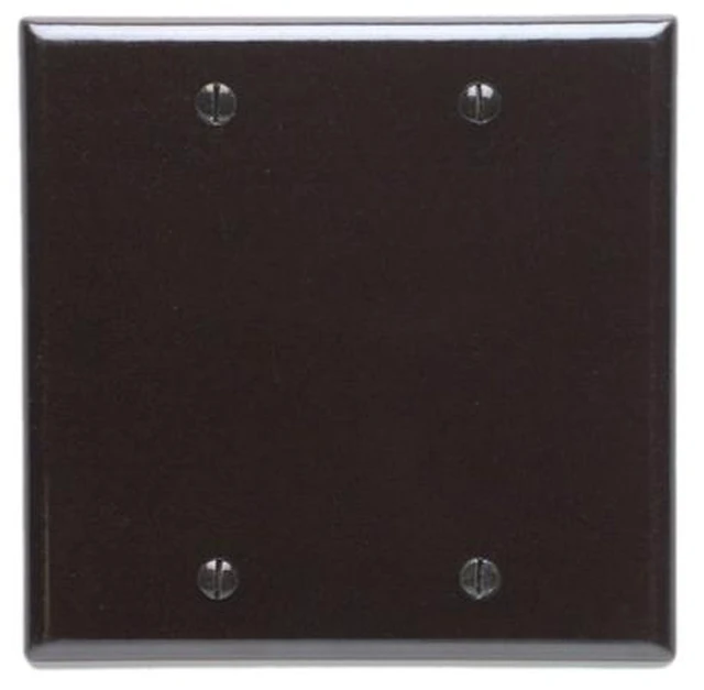 Main image of Leviton 85025 2-Gang No Device Blank Wallplate, Standard Size, Thermoset, Box Mount, Brown
