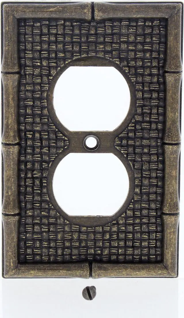 Alt view image 2 of 4 - Leviton Antique Brass Tiki Bamboo Receptacle Wallplate Duplex Outlet Cover 89603
