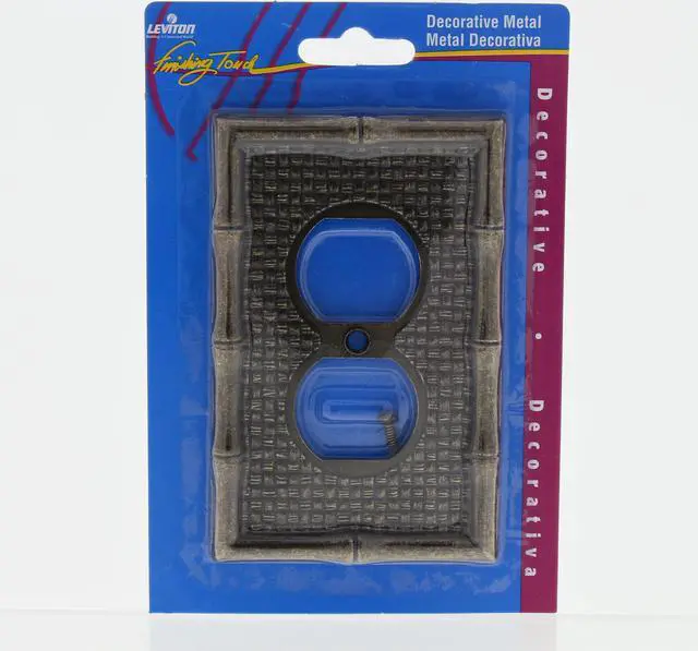 Main image of Leviton Antique Brass Tiki Bamboo Receptacle Wallplate Duplex Outlet Cover 89603