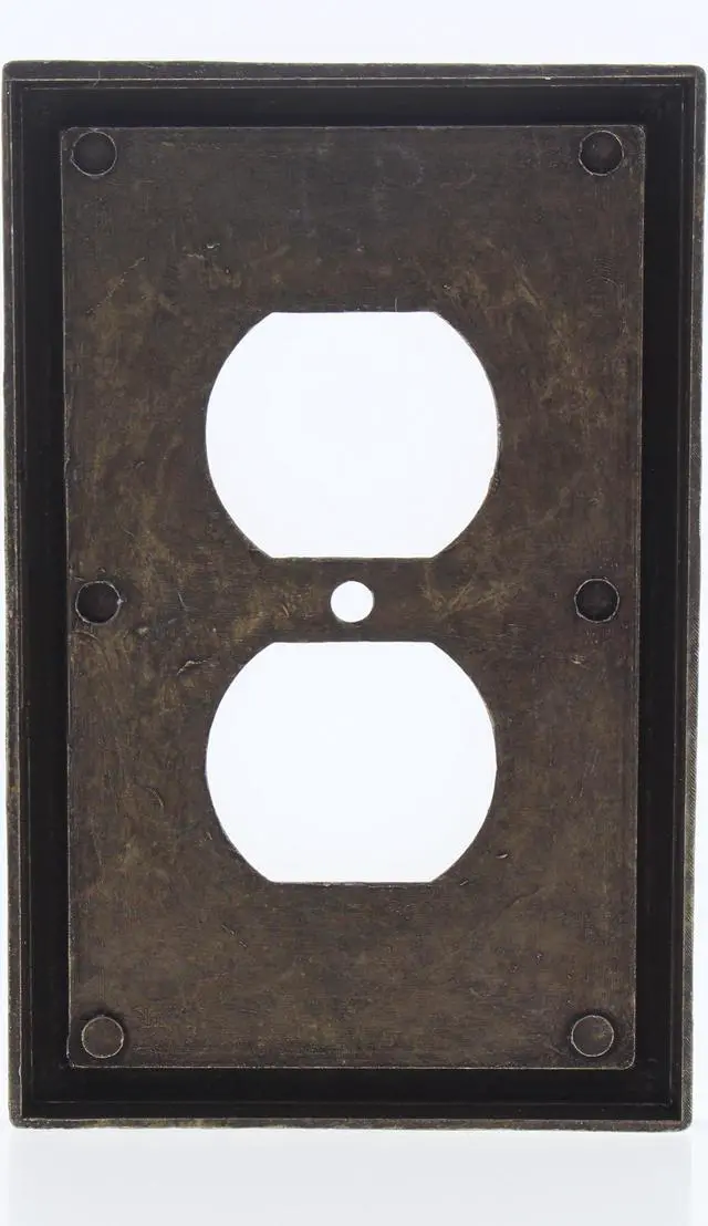 Alt view image 4 of 4 - Leviton Antique Brass Tiki Bamboo Receptacle Wallplate Duplex Outlet Cover 89603