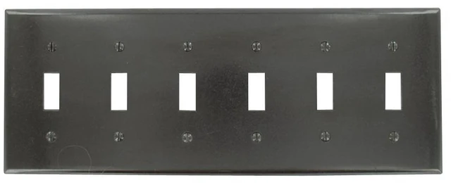 Main image of Leviton 85036 Brown Six Gang Toggle Light Switch Wall Plate