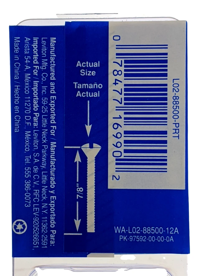 Alt view image 4 of 4 - leviton 88500prt 7/8inch long 632 thread, oval head milled slot replacement wallplate screws, white