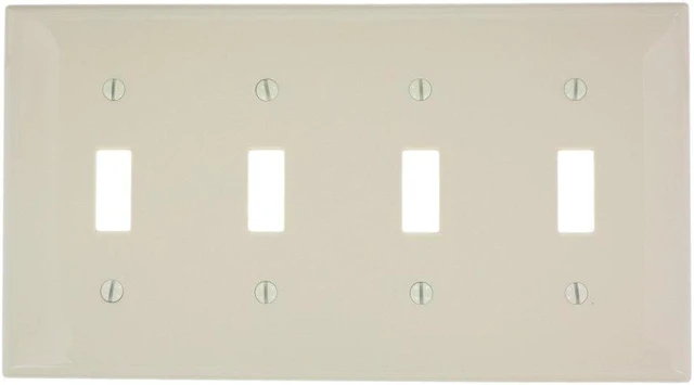 Main image of Leviton 80712-A 4-Gang Toggle Switch Wall Plate, Standard Size, Thermoplastic Nylon, Almond