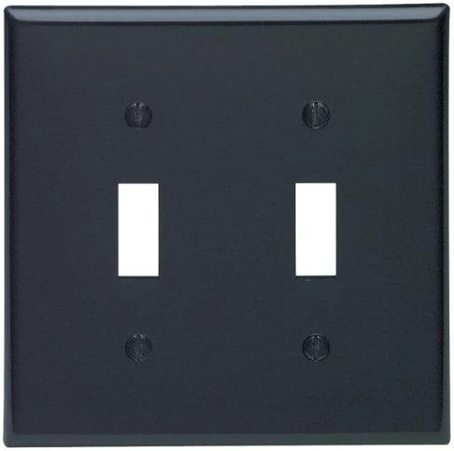 Main image of Leviton 2-Gang Toggle Light Switch Wall Plate, Unbreakable Thermoplastic Cover, Standard Size, 80709-E, Black