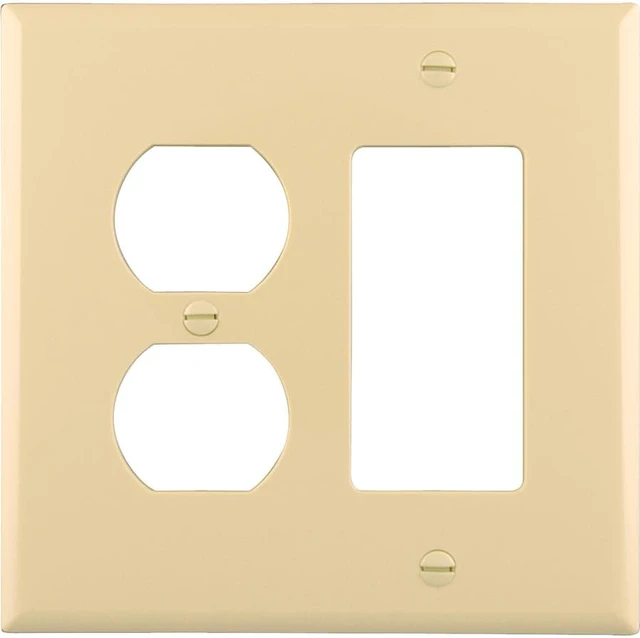Main image of Cooper Wiring Devices PJ826V 2-Gang Combination Decorator GFCI Rocker Switch Duplex Receptacle Wall Plate, Unbreakable Polycarbonate, Mid-Size, Ivory