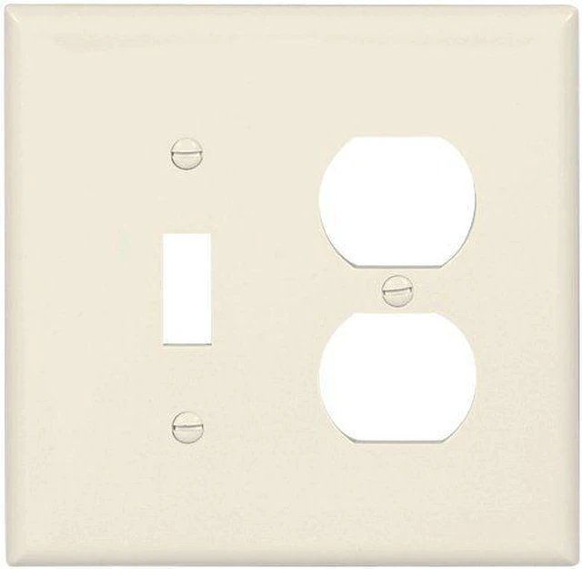 Main image of Cooper PJ18LA Light Almond Mid-Size Unbreakable Two Gang One Toggle Switch One Duplex Outlet Wall Plate