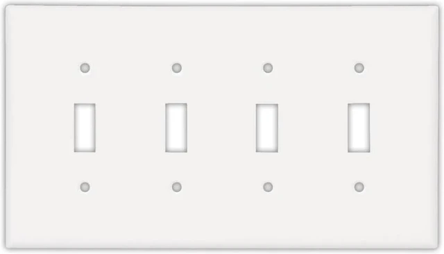 Main image of Cooper PJ4W White Mid-Size Unbreakable Four Gang Toggle Light Switch Wall Plate
