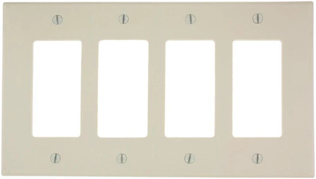 Main image of Leviton 4-Gang Decora/GFCI/Rocker Switch Device Wallplate, Midway Size Cover, Thermoset Plastic, Device Mount, 80612-A, Almond