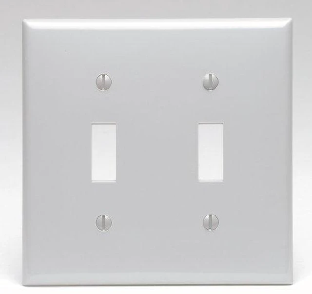 Main image of Leviton 2-Gang Toggle Light Switch Wall Plate, Unbreakable Thermoplastic Cover, Standard Size, 80709-GY, Gray