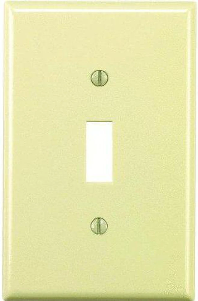 Main image of Leviton 1-Gang Toggle Light Switch Wall Plate, Midway Size Cover, Thermoset Plastic, 80501-A, Almond
