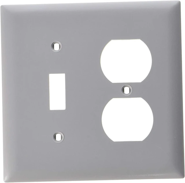 Main image of Leviton 2-Gang Combination Toggle Switch and Duplex Outlet Receptacle Wall Plate, Unbreakable Thermoplastic, Standard Size Cover, 80705-GY, Gray