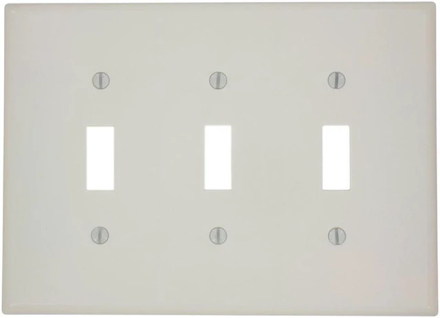 Main image of Leviton 3-Gang Toggle Light Switch Wall Plate, Midway Size Cover, Thermoset Plastic, 80511-A, Almond