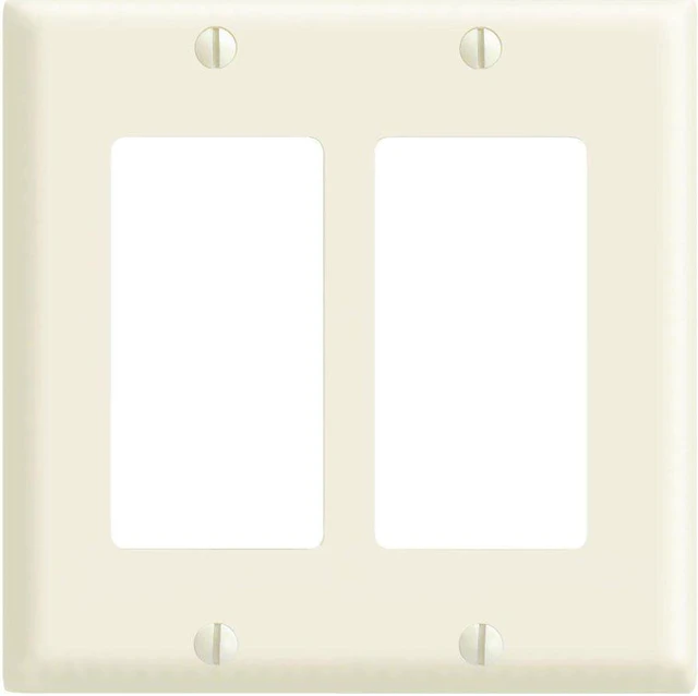 Main image of Leviton 2-Gang Decora/GFCI Rocker Switch Wall Plate, Thermoset Plastic Cover, Midway Size, 80609-A, Almond
