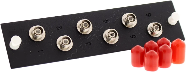 Main image of Leviton 5F100-6ZF Mounting Plate With 6 Fiber Optic Duplex FC Couplings and Zirconia Ceramic Sleeves