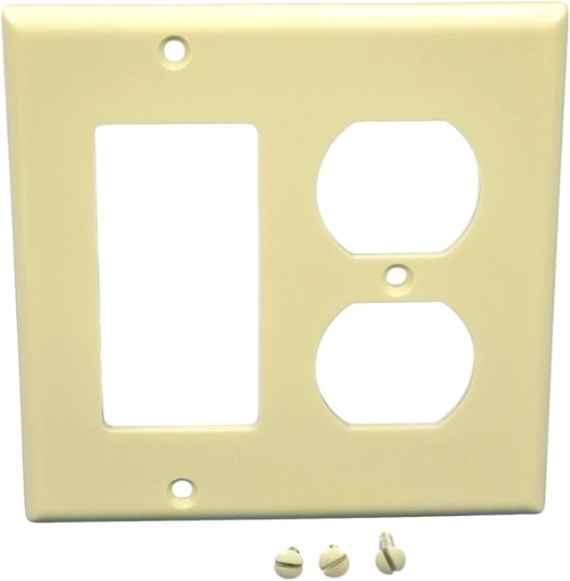 Alt view image 2 of 2 - Leviton 1-Duplex 1-Decora/GFCI Device Combination Faceplate