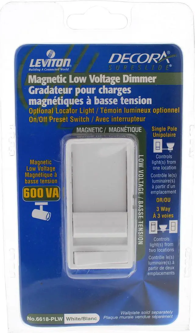 Main image of Leviton 6618-PLW Low-Voltage Magnetic Slide dimmer On/Off Preset Switch 3 Way White